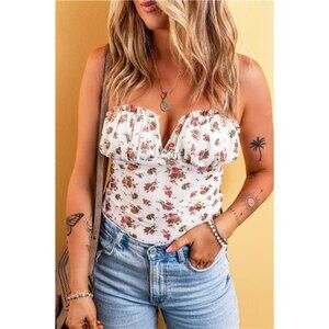 Floral Frilled Trim Spaghetti Straps Bodysuit